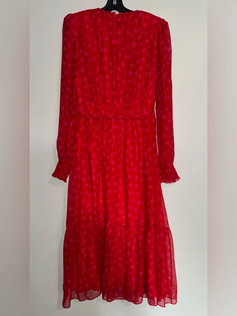 kate spade Red Long-Sleeve Heartbeat Silk  Midi Dress - Picture 9 of 16